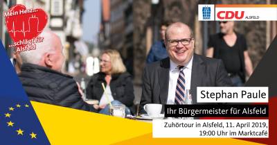 Alsfeld Kernstadt  Zuhörtour für alle Bürgerinnen und Bürger
Do., 11.04.2019; Zeit: 19:00 Uhr; Marktcafé